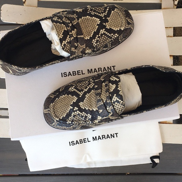 Isabel Marant Fezzy Leather Snakeskin Slip-On Shoes - Picture 5 of 8